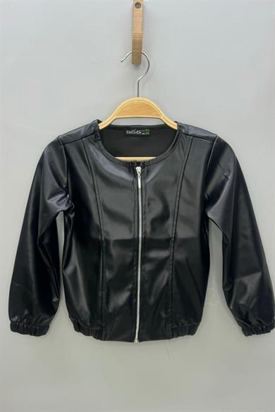 Cuties Kız Çocuk 5-14 Yaş Deri Bomber Ceket 3926 Siyah