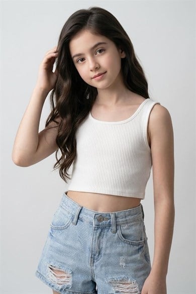 Cuties Kız Çocuk 5-14 Yaş Kaşkorse Kalın Askılı Crop Beyaz