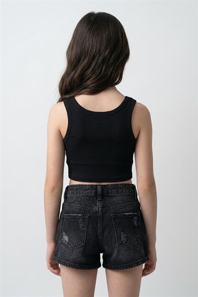 Cuties Kız Çocuk 5-14 Yaş Kaşkorse Kalın Askılı Crop Siyah