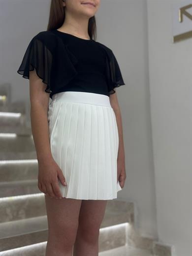 Cuties Kız Çocuk 5-14 Yaş Pileli Şort Etek 4310 Beyaz