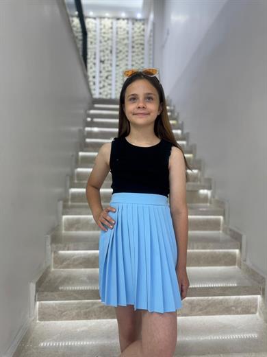 Cuties Kız Çocuk 5-14 Yaş Pileli Şort Etek 4310 Mavi