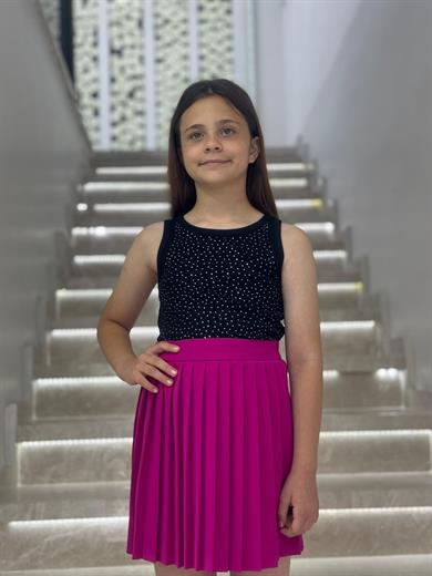 Cuties Kız Çocuk 5-14 Yaş Pileli Şort Etek 4310 Fuşya