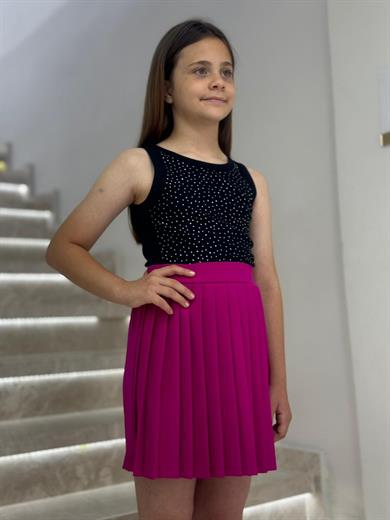 Cuties Kız Çocuk 5-14 Yaş Pileli Şort Etek 4310 Fuşya