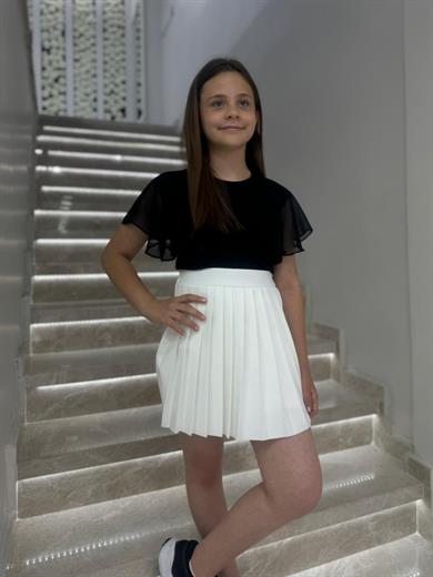Cuties Kız Çocuk 5-14 Yaş Pileli Şort Etek 4310 Beyaz