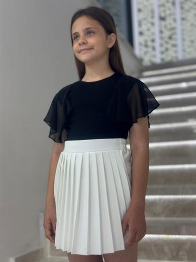 Cuties Kız Çocuk 5-14 Yaş Pileli Şort Etek 4310 Beyaz