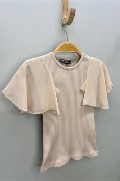 Cuties Kız Çocuk 5-14 Yaş Şifon Kısa Kol Kaşkorse Body 4245 Bej