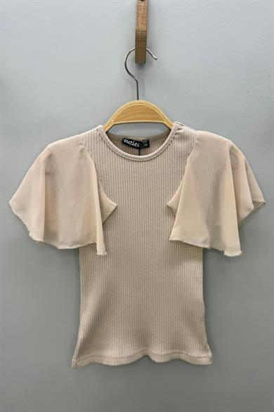 Cuties Kız Çocuk 5-14 Yaş Şifon Kısa Kol Kaşkorse Body 4245 Bej