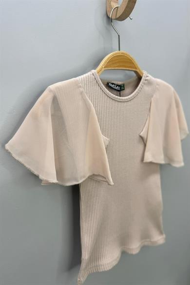 Cuties Kız Çocuk 5-14 Yaş Şifon Kısa Kol Kaşkorse Body 4245 Bej