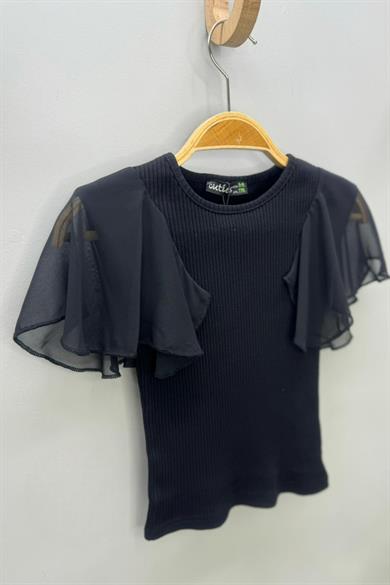 Cuties Kız Çocuk 5-14 Yaş Şifon Kısa Kol Kaşkorse Body 4245 Siyah