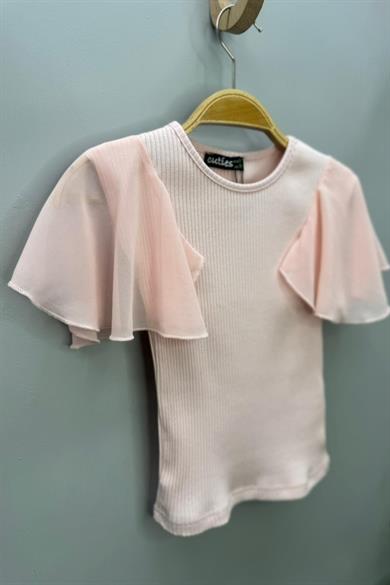 Cuties Kız Çocuk 5-14 Yaş Şifon Kısa Kol Kaşkorse Body 4245 Pudra