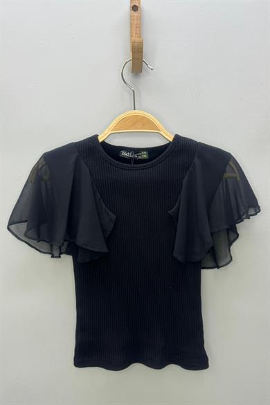 Cuties Kız Çocuk 5-14 Yaş Şifon Kısa Kol Kaşkorse Body 4245 Siyah