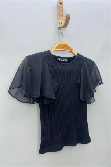 Cuties Kız Çocuk 5-14 Yaş Şifon Kısa Kol Kaşkorse Body 4245 Siyah