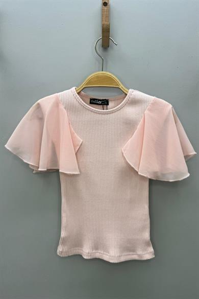 Cuties Kız Çocuk 5-14 Yaş Şifon Kısa Kol Kaşkorse Body 4245 Pudra