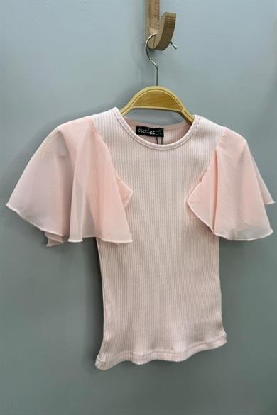 Cuties Kız Çocuk 5-14 Yaş Şifon Kısa Kol Kaşkorse Body 4245 Pudra