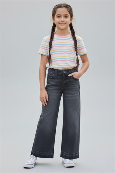 Cuties Kız Çocuk 6-10 Yaş Paçası Püsküllü Bol Paça Pantolon Antrasit