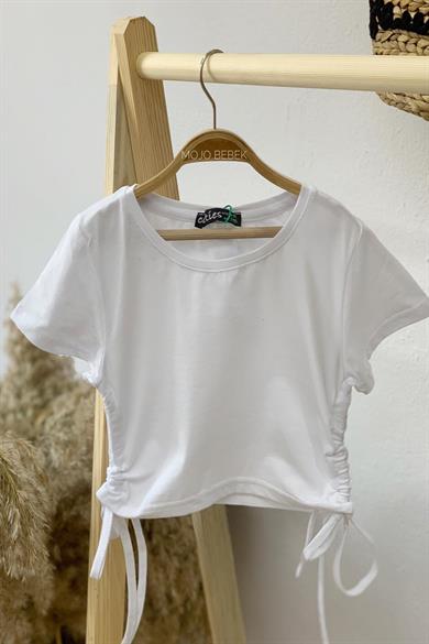 Cuties Kız Çocuk Basic Büzgülü Kısa Kol T-shirt 3258 Beyaz