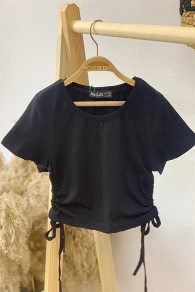 Cuties Kız Çocuk Basic Büzgülü Kısa Kol T-shirt 3258 Siyah