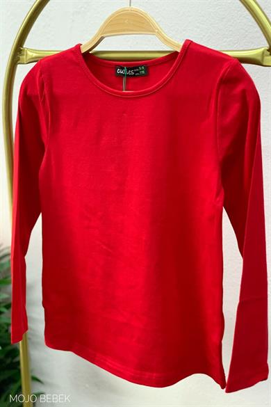 Cuties Kız Çocuk Basic Uzun Kol T-shirt 3090 Kırmızı