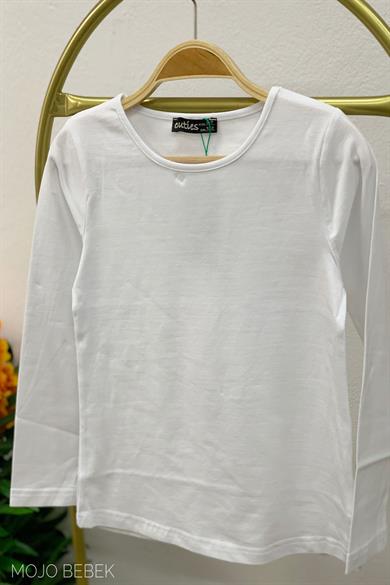 Cuties Kız Çocuk Basic Uzun Kol T-shirt 3090 Beyaz