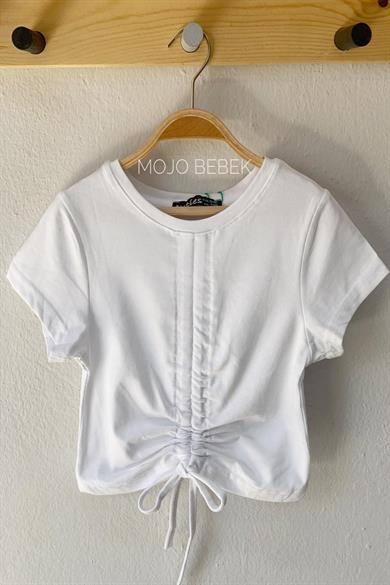 Cuties Kız Çocuk Büzgülü Kısa Kol T-shirt 3309 Beyaz