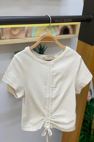 Cuties Kız Çocuk Büzgülü Kısa Kol T-shirt 3309 Bej