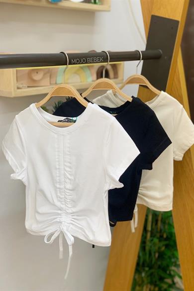 Cuties Kız Çocuk Büzgülü Kısa Kol T-shirt 3309 Beyaz