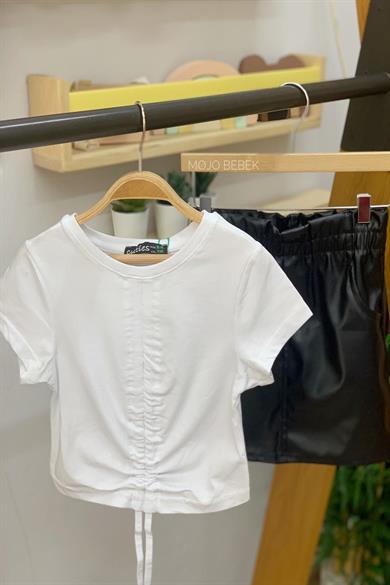 Cuties Kız Çocuk Büzgülü Kısa Kol T-shirt 3309 Beyaz