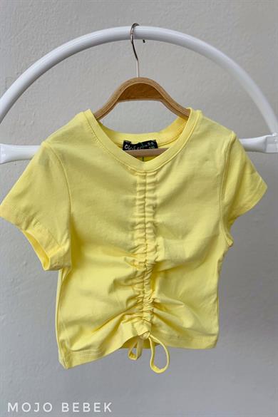 Cuties Kız Çocuk Büzgülü Kısa Kol T-shirt 3309 Sarı