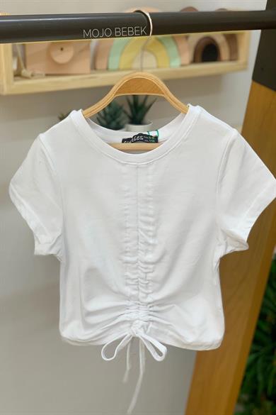 Cuties Kız Çocuk Büzgülü Kısa Kol T-shirt 3309 Beyaz