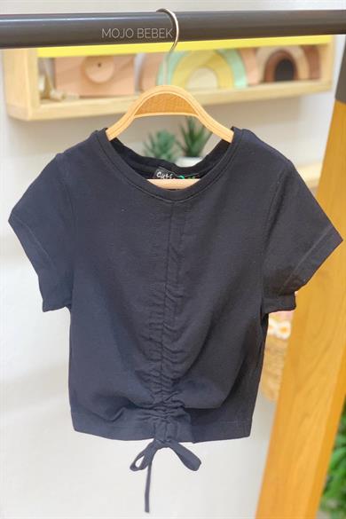 Cuties Kız Çocuk Büzgülü Kısa Kol T-shirt 3309 Siyah