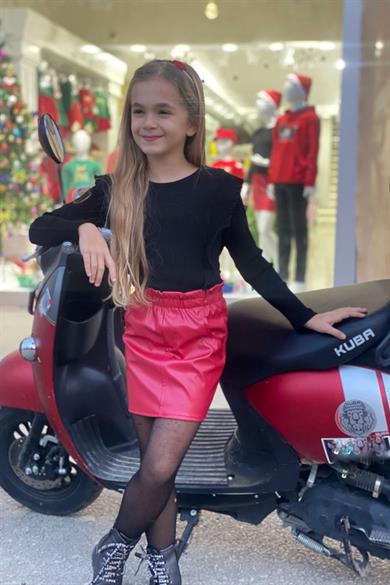 Cuties Kız Çocuk Deri Etek 3012 Kırmızı