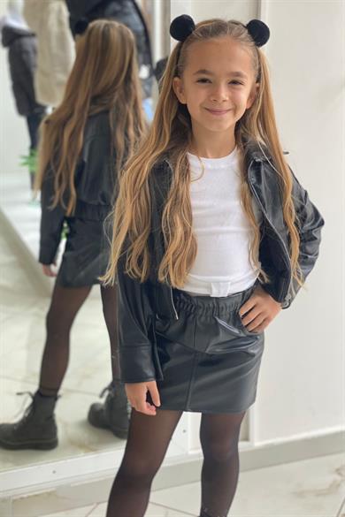 Cuties Kız Çocuk Deri Etek 3012 Siyah