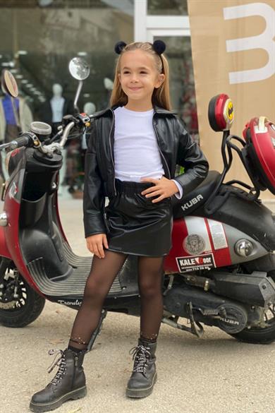 Cuties Kız Çocuk Deri Etek 3012 Siyah