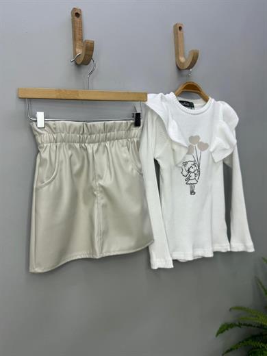 Cuties Kız Çocuk Deri Etek 3012 Taş Rengi