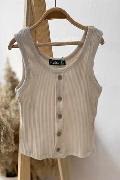 Cuties Kız Çocuk Düğmeli Askılı Crop 3301 Bej