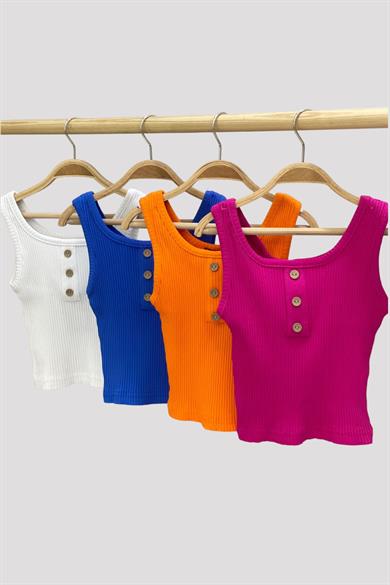 Cuties Kız Çocuk Düğmeli Askılı Crop 3750 Saks