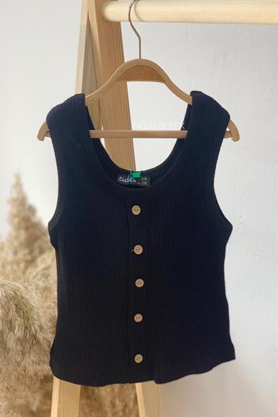 Cuties Kız Çocuk Düğmeli Askılı Crop 3301 Siyah