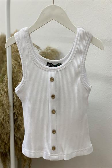 Cuties Kız Çocuk Düğmeli Askılı Crop 3301 Beyaz