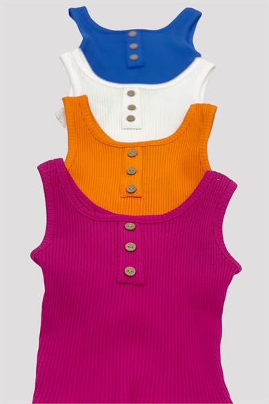 Cuties Kız Çocuk Düğmeli Askılı Crop 3750 Beyaz