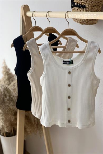 Cuties Kız Çocuk Düğmeli Askılı Crop 3301 Siyah