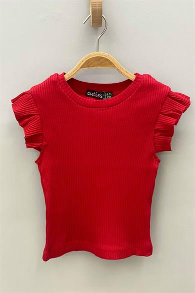 Cuties Kız Çocuk Fırfırlı Kaşkorse Kol Detaylı Bluz 3292 Kırmızı