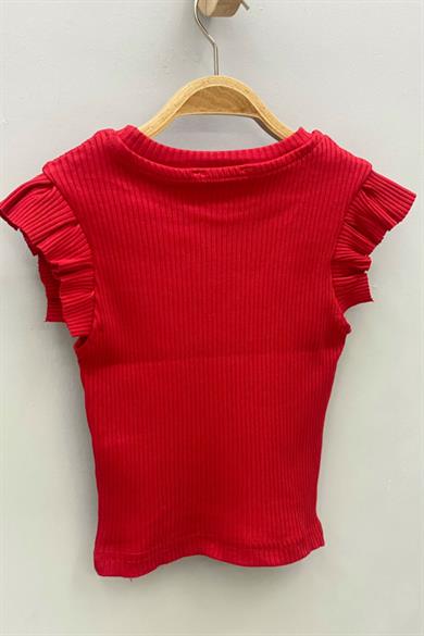 Cuties Kız Çocuk Fırfırlı Kaşkorse Kol Detaylı Bluz 3292 Kırmızı