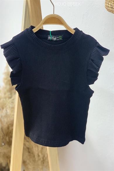Cuties Kız Çocuk Fırfırlı Kaşkorse Kol Detaylı Bluz 3292 Siyah