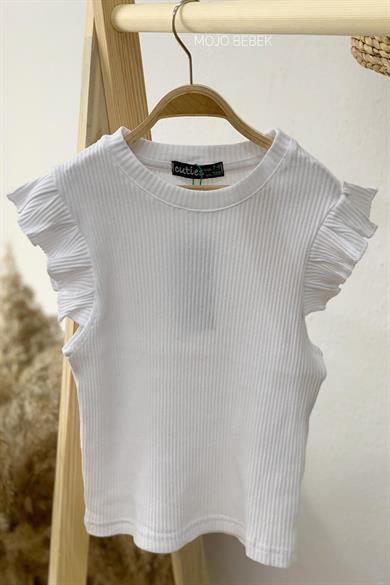 Cuties Kız Çocuk Fırfırlı Kaşkorse Kol Detaylı Bluz 3292 Beyaz