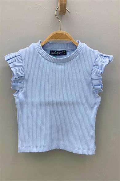 Cuties Kız Çocuk Fırfırlı Kaşkorse Kol Detaylı Bluz 3292 Mavi