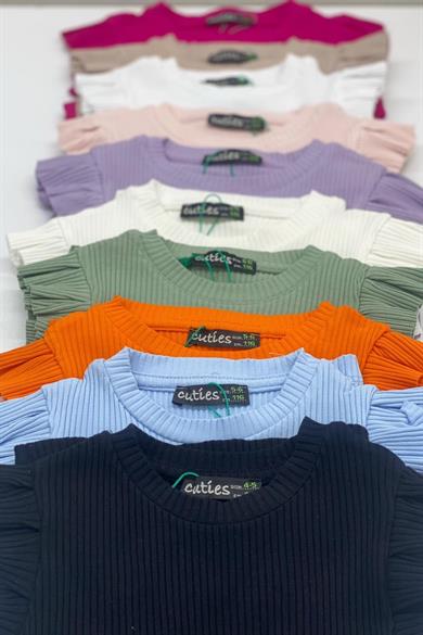 Cuties Kız Çocuk Fırfırlı Kaşkorse Kol Detaylı Bluz 3292 Mavi