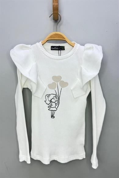 Cuties Kız Çocuk Fırfırlı Kol Baskılı Kaşkorse Body 4222 Krem