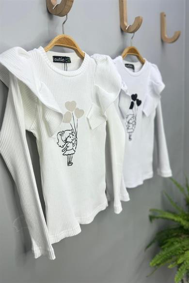 Cuties Kız Çocuk Fırfırlı Kol Baskılı Kaşkorse Body 4222 Krem