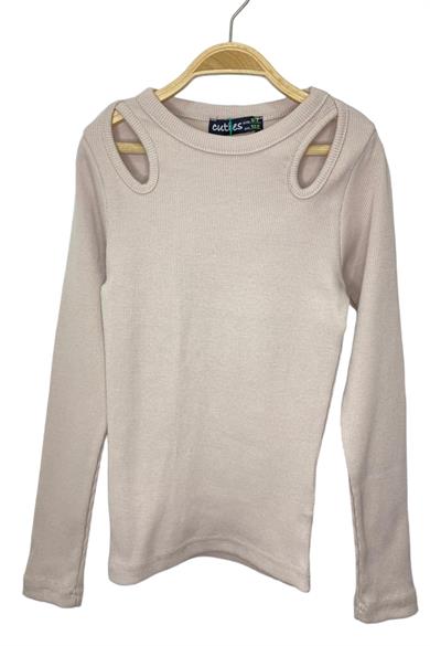 Cuties Kız Çocuk Omuz Detaylı Kaşkorse Uzun Kollu Body 3968 Taş Rengi