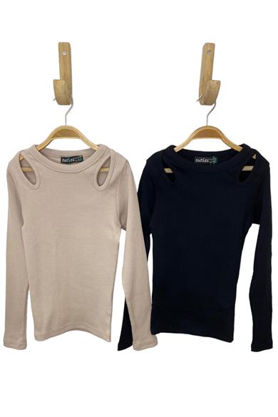 Cuties Kız Çocuk Omuz Detaylı Kaşkorse Uzun Kollu Body 3968 Taş Rengi